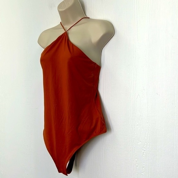 H&M - NWT Brick Red Polyester Jersey Sleeveless Thong Bodysuit Size Medium - Picture 6 of 14